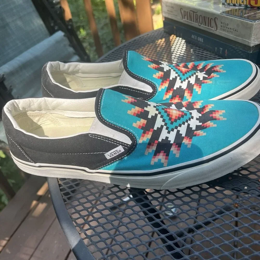 Vans Slip-On Desert Vibes Teal Southwestern Design Shoes Men’s 13 Aztec